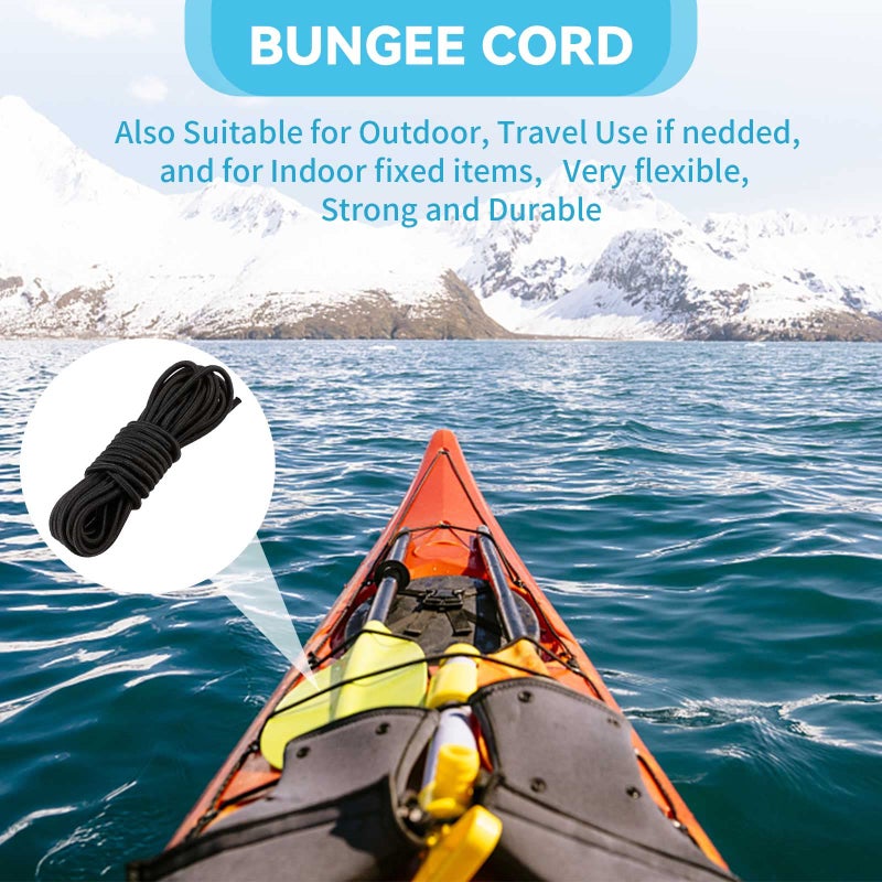 CLIO طقم ربط سطح الكاياك CLIO بطول 8 أقدام مع حبل بونجي ونهايات حبل بونجي مع خطافات وحلقة D لصيد الأسماك مع برغي 304 M6 و6 خطافات J لتجهيز قارب الكاياك أو الكانو وصيد الأسماك والتخييم - Image 3